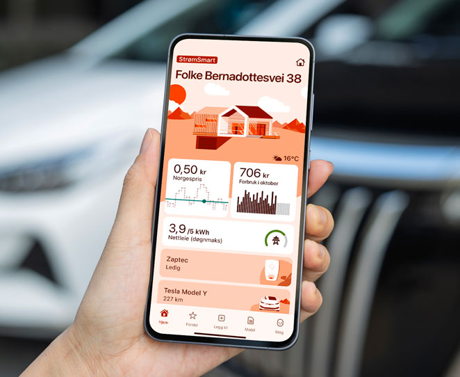 Skjermbilde av app som er tilkoblet ladeboks