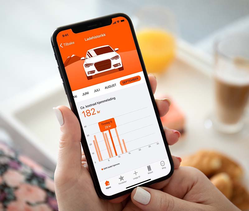 Skjermbilde av graf som viser elbillading i Fjordkraft-appen