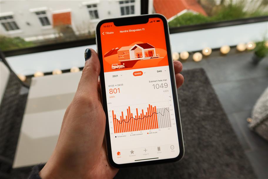 Fjordkraft-appen viser strømforbruk og forbruk av mobildata.